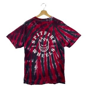 Spitfire Wheels Tye Dye T-shirt Mens Size Large Red Skateboard Punk Skull Flames